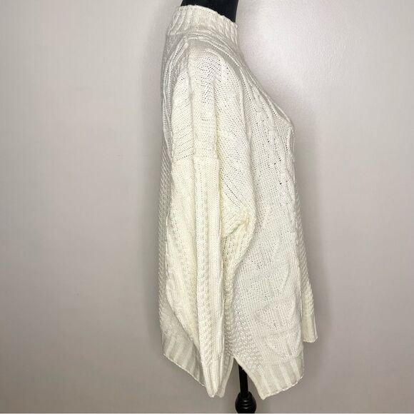 Vintage Sweater Cable Knit Fisherman Mock Neck Chunky Baggy Cream Size Large - Picture 6 of 9